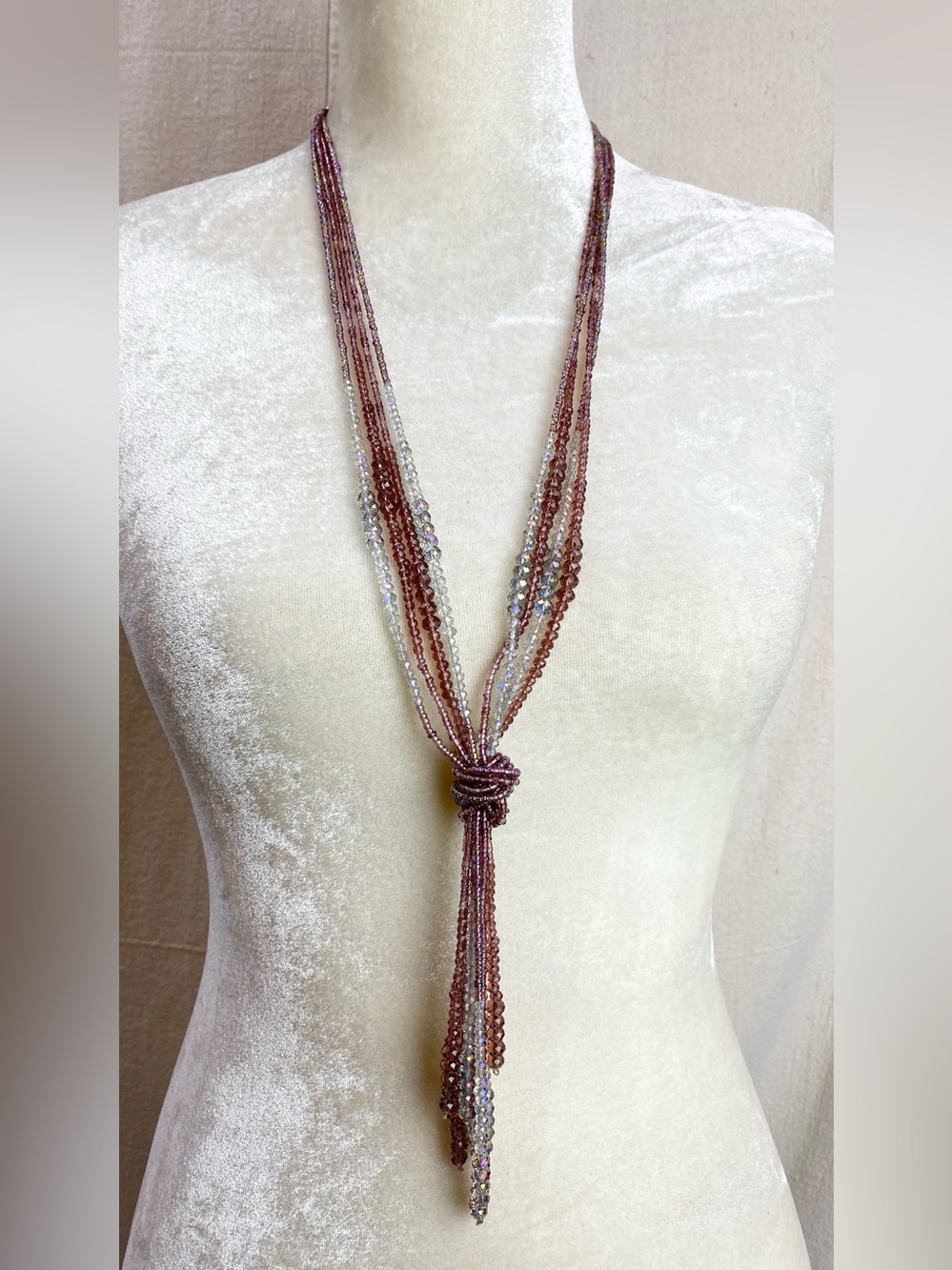 Multi-Strand Knotted Bead Necklace in purple and Gray